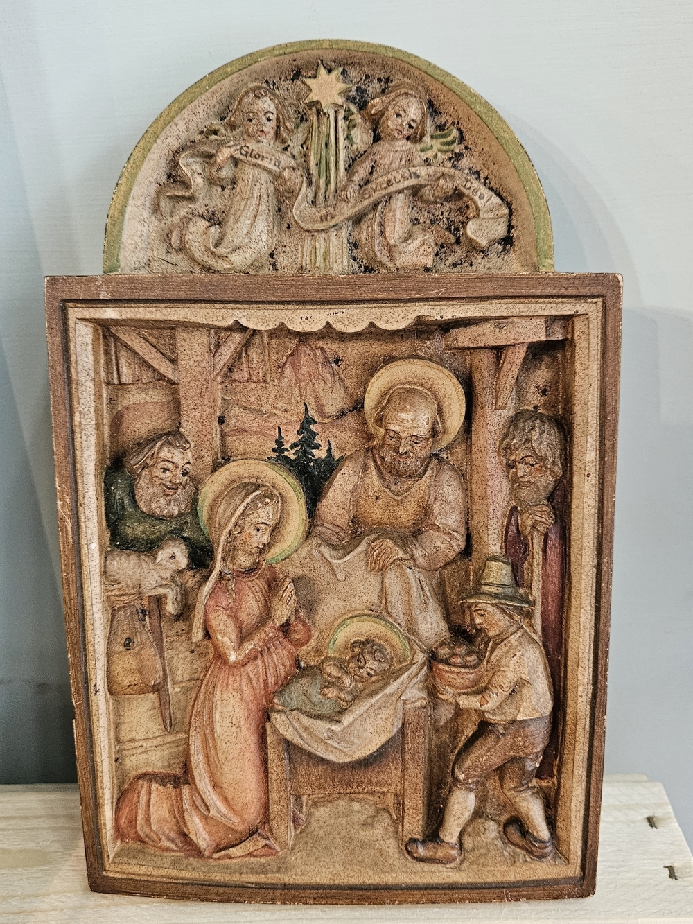 Anri Toriart Italy Carved Wooden Nativity Plaque in Warm Earth Tones